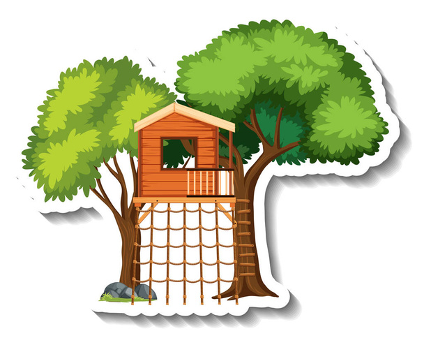 Izolowany domek na drzewie z sieciami wspinaczkowymi ilustracja - Wektor, obraz