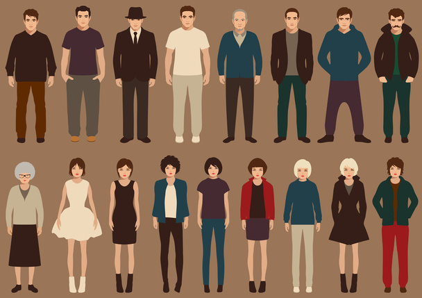 мода векторная коллекция людей, мультипликационные ретро персонажи
 - Вектор,изображение