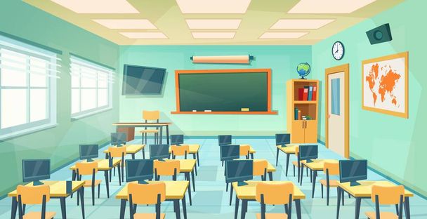 Empty School Class Room Interior Board - Vector, Image
