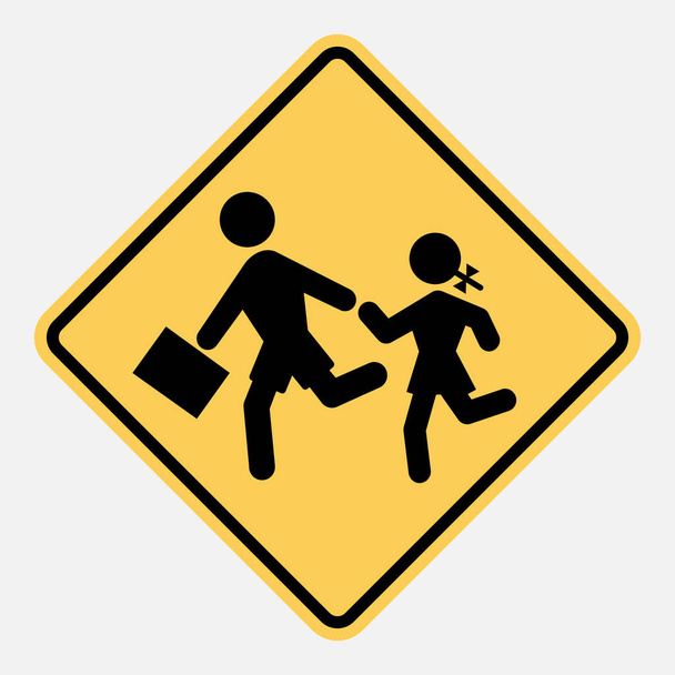 Kijk uit voor schoolkinderen spelen zwart silhouet op gele ruit verkeersteken - Bewerkbare vector illustratie pictogram geïsoleerd op wit - Vector, afbeelding
