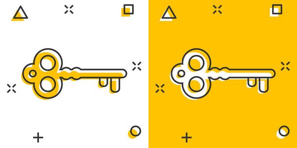 Vector cartoon key icon in comic style. Secret keyword sign illustration pictogram. Key business splash effect concept. - Vector, Image