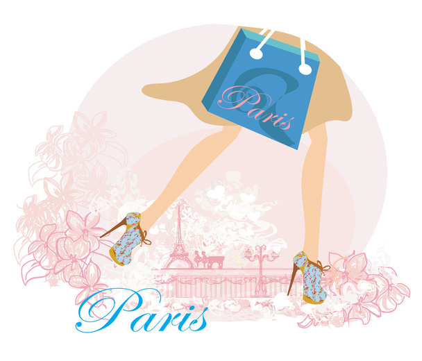 Compras en París, primer plano de las piernas - Vector, imagen