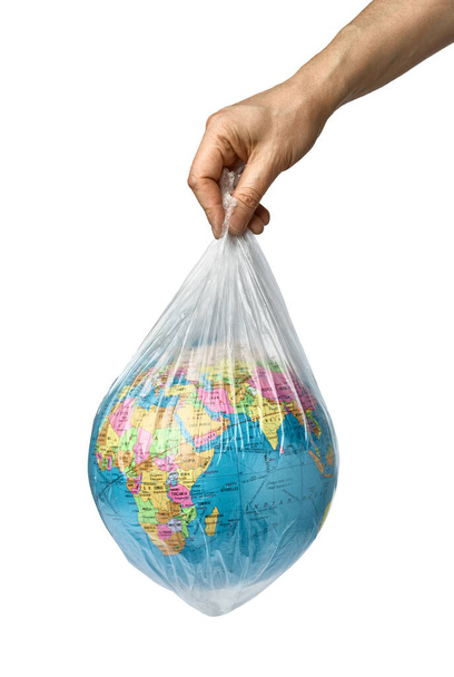 earth globe plastic bag pollution ecology environment planet global warming - Foto, afbeelding