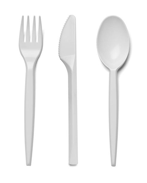 posate di plastica cucchiaio forchetta coltello utensile riciclaggio usa e getta - Foto, immagini