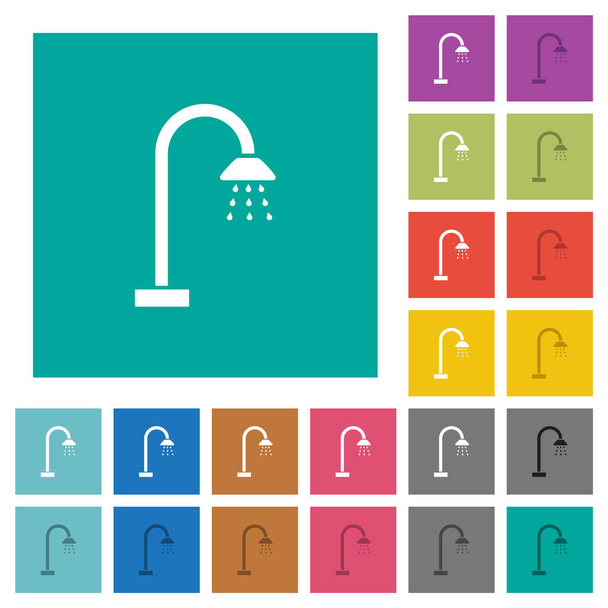 Shower multi colored flat icons on plain square backgrounds. Included white and darker icon variations for hover or active effects. - Vector, Image
