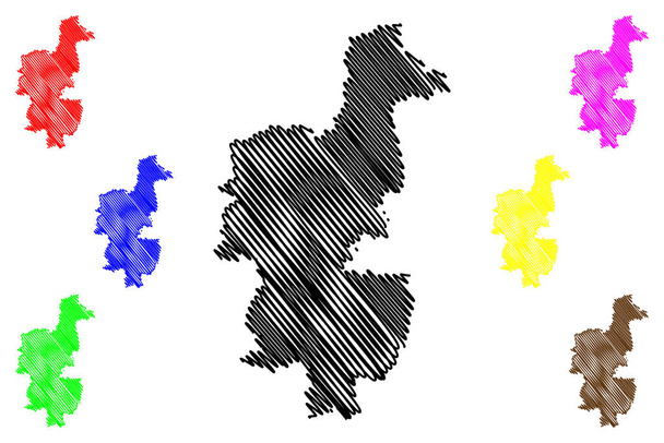 Augsburgo distrito (República Federal de Alemania, distrito rural Suabia, Estado Libre de Baviera) mapa vector ilustración, boceto garabato Augsburgo mapa - Vector, Imagen