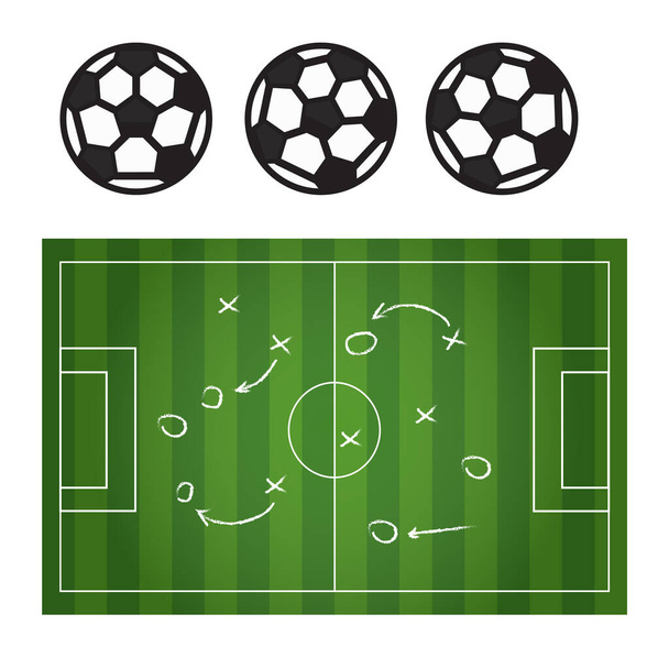 黒板テクスチャー セットに分離されたフットボールまたはサッカーのゲームの戦略計画 - ベクター画像