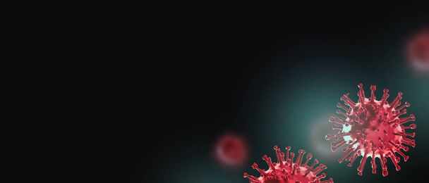 Vírus Covid-19, coronavírus, vírus a flutuar num ambiente celular. Renderização 3D. Espaço livre para texto, espaço de cópia. - Foto, Imagem