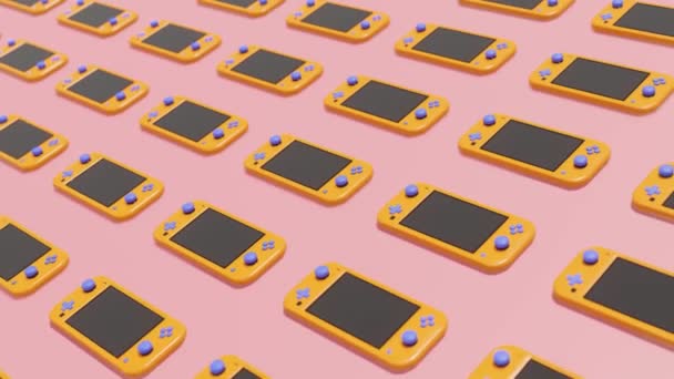 Φορητή κονσόλα παιχνιδιών χειρός σε ροζ φόντο 3D απόδοση - Πλάνα, βίντεο
