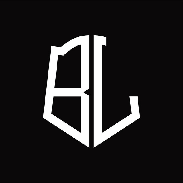 Logo monogramma con forma di scudo nastro nero modello di design di sfondo - Vettoriali, immagini