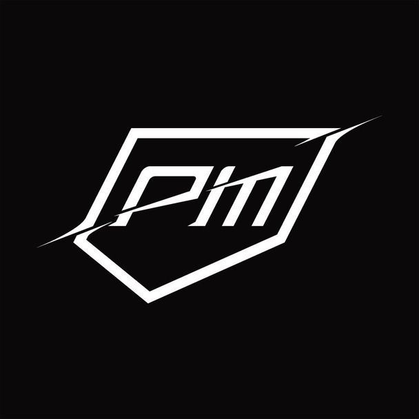 PM Logo monogram letter with shield and slice style blackground design template - Vettoriali, immagini