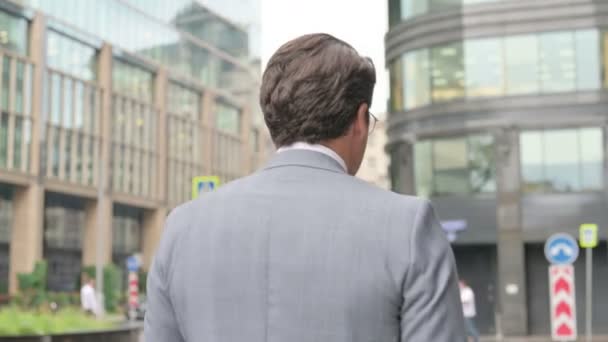 Arrière Vue du Moyen Age Homme d'affaires marchant sur la rue  - Séquence, vidéo