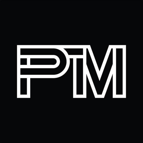 PM Logo monogram with line style negative space on blackground - Vector, Image