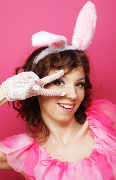 Sexy Woman with Bunny Ears. Playboy Blonde. - 写真・画像