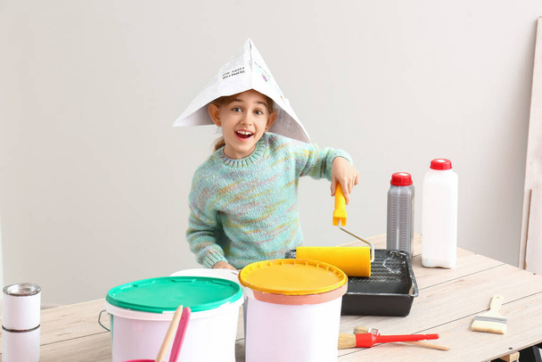 Little painter with tools at home - Photo, Image
