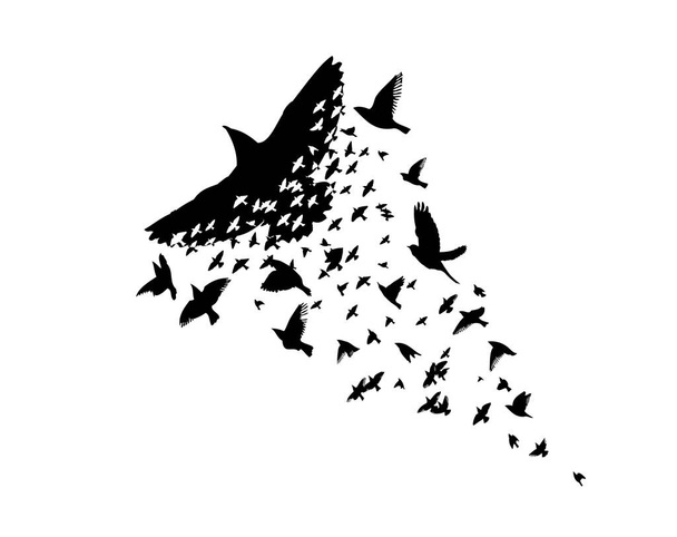 Ένα σμήνος από ιπτάμενα πουλιά. Ψηφιδωτό πουλί αφαίρεσης. Εικονογράφηση διανύσματος - Διάνυσμα, εικόνα