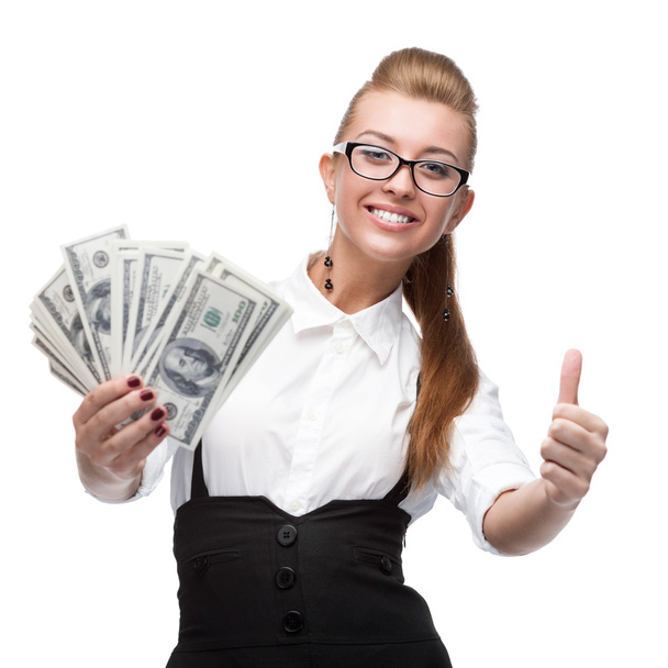 businesswoman holding money - 写真・画像