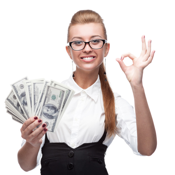 businesswoman holding money - Фото, изображение