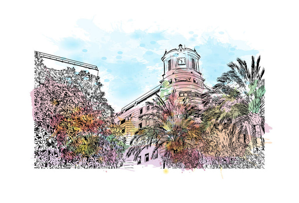 Das Gebäude mit dem Wahrzeichen von Jerez de la Frontera ist die Stadt in Spanien. Aquarell-Spritzer mit handgezeichneter Skizzenillustration im Vektor. - Vektor, Bild