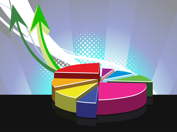 abstarct dotted rays background with colorful pie graph, arrow - Vector, afbeelding