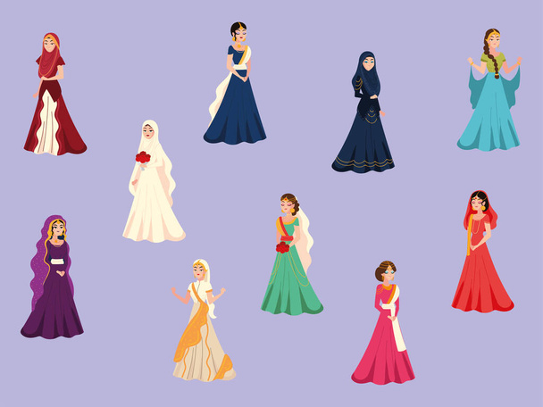 伝統的なドレスを着たアラブの花嫁 - ベクター画像