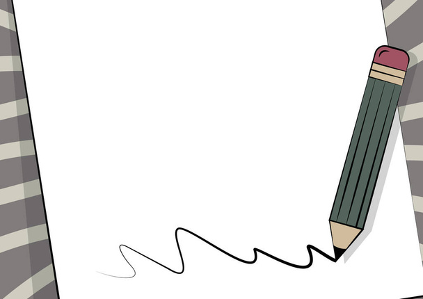 Potlood tekenen op de bovenkant van het vel papier krabbel tekenlijn. Pen met wisser ontwerp geplaatst op notitie met Doodle Draw Lines. - Vector, afbeelding