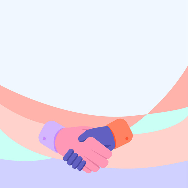 Hands Drawing In Handshake Position Showing Deal Agreement And Greeting. Palm Design Shaking Hand Displaying Proper Greet Manner. - Vector, Image