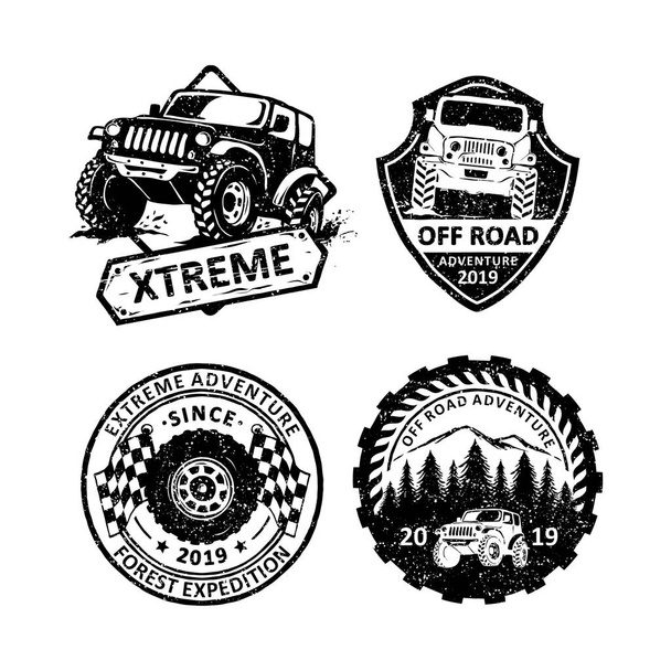 Set of vintage offroad badges labels, emblems and logo - Vector, Image