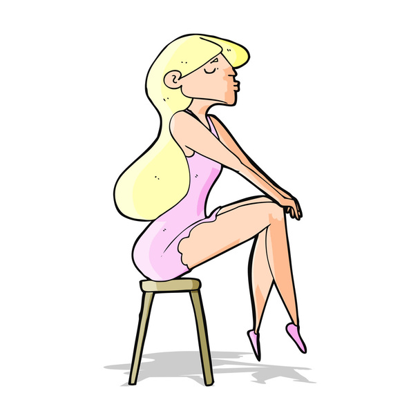 cartoon woman sitting on stool - ベクター画像
