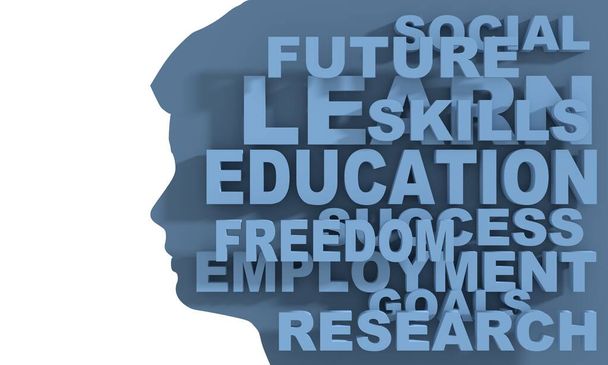 Silhouette of a male head and education words cloud. - Foto, afbeelding