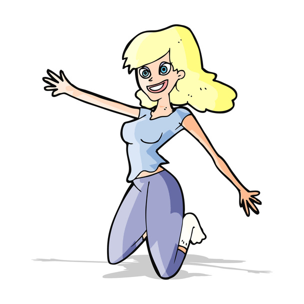 cartoon jumping woman - Vektör, Görsel