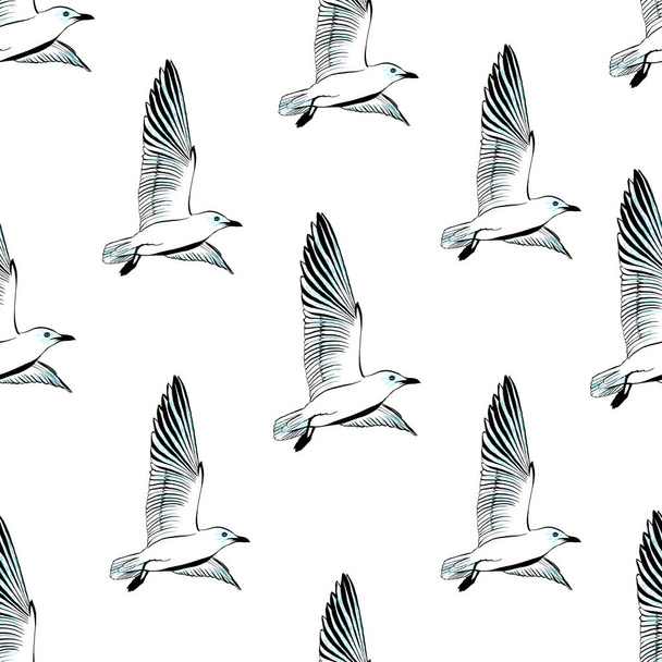 Seamless pattern with seagulls soaring in the sky - Foto, Imagen