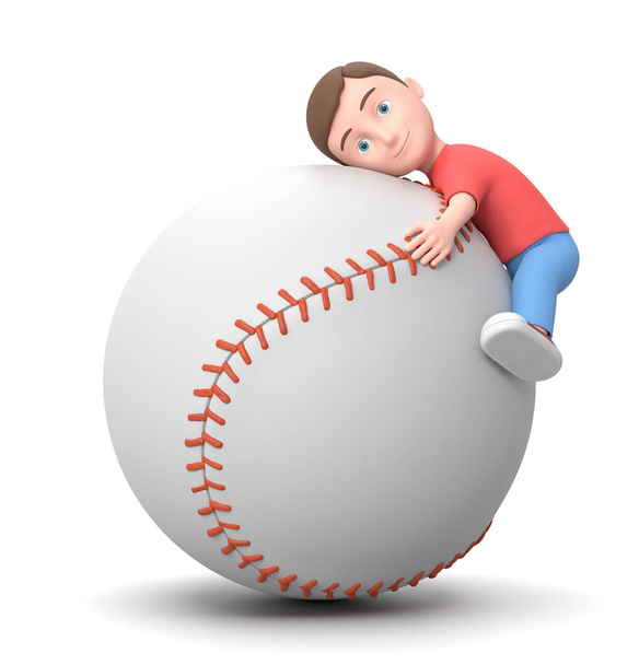 Me encanta el béisbol. Ilustración de personajes de dibujos animados 3D - Foto, Imagen