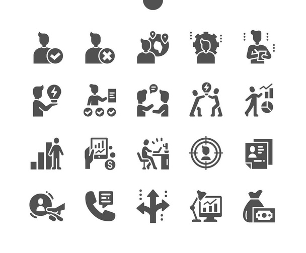 Business Administration. Job interview. Conversation, brainstorm, analytics, growth and target. Administration app. Vector Solid Icons. Simple Pictogram - Vector, Image
