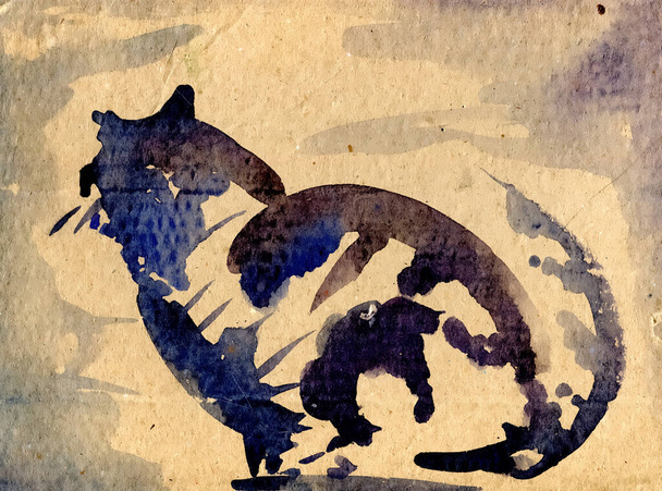 Silhouette tabby on corrugated board, made watercolor - Foto, afbeelding