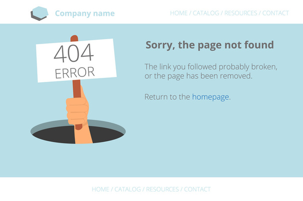 Mão humana mostra do buraco uma mensagem sobre Página não encontrada Erro 404
 - Vetor, Imagem
