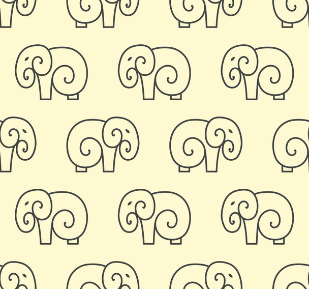Vector seamless pattern of simple elephant. One line art design - Vector, Image