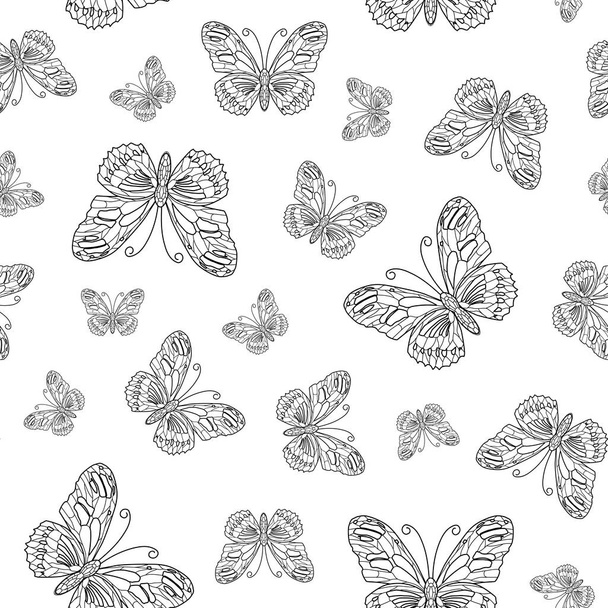 Vector seamless pattern from butterfly contour. Coloring page book background - Διάνυσμα, εικόνα
