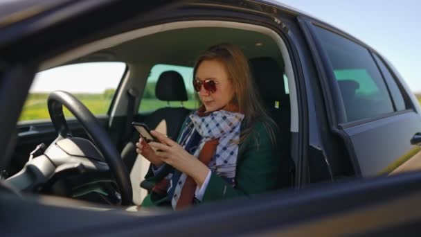 車に座って携帯電話を使う女性. - 映像、動画