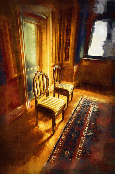 vintage arm chair interior, mediaeval old history art illustration retro vintage antique sketch - Photo, Image