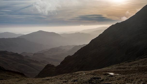 The view from Scafell Pike - England's highest peak at 3,209ft, looking across the peaks of the Lake District, Cumbria, England. - Photo, Image