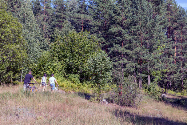 Family enjoying hiking together in the forest - Fotó, kép