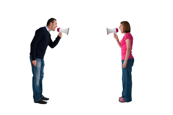 man and woman bullhorn isolated - Photo, Image