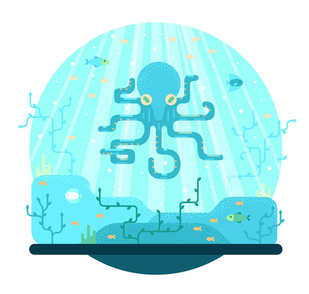 Big blue octopus - flat vector illustration, aquatic fauna. - Vector, Image