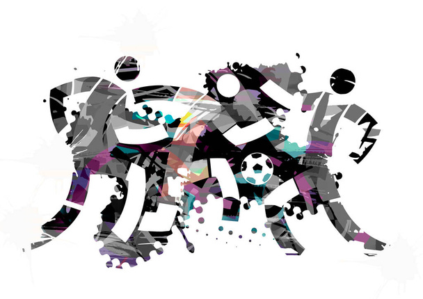 Giocatori di calcio, partita di calcio. Espressiva illustrazione stilizzata di tre giocatori di calcio. - Foto, immagini