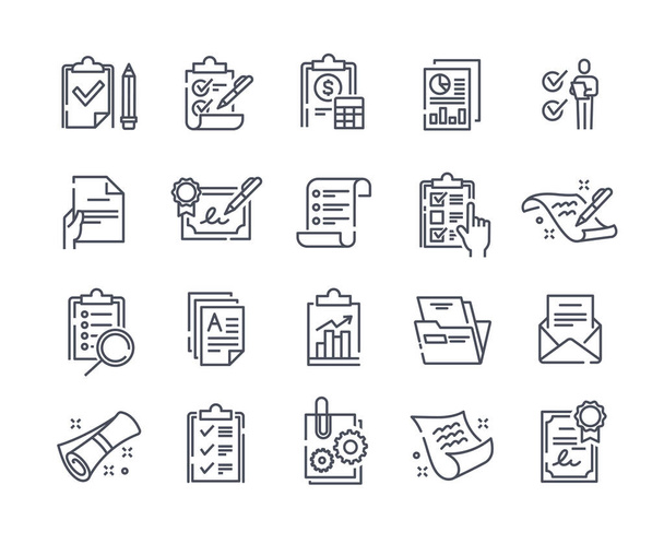 Set of clipboard related minimalistic linear icons on white background - Vettoriali, immagini