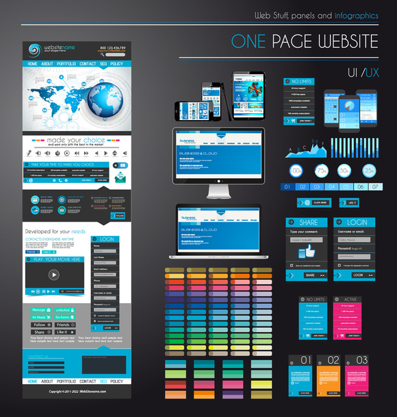One page website flat UI UXdesign template. - Vektor, obrázek