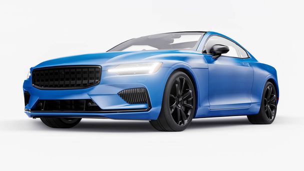 Concept car sports premium coupe. Blue car on white background. Plug-in hybrid. Technologies of eco-friendly transport. 3d rendering - Φωτογραφία, εικόνα