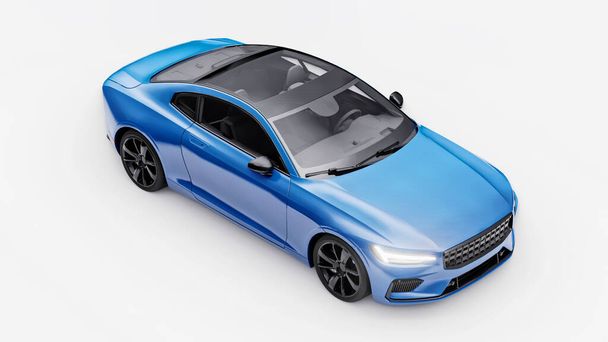 Concept car sports premium coupe. Blue car on white background. Plug-in hybrid. Technologies of eco-friendly transport. 3d rendering - Zdjęcie, obraz
