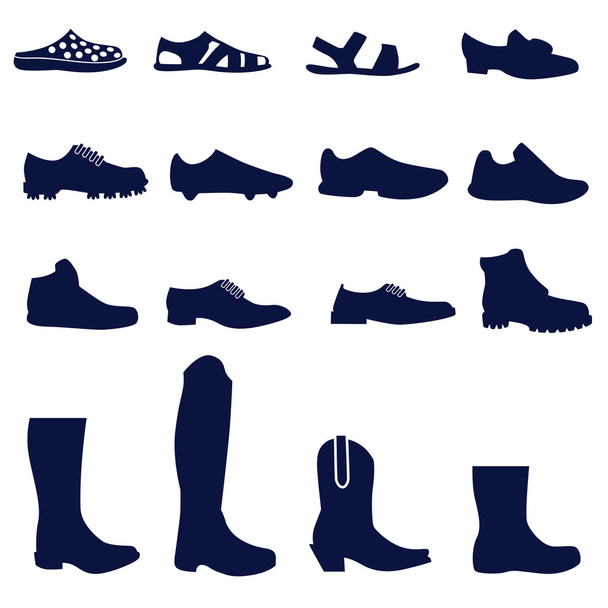 Diferentes tipos de calzado de hombre
 - Vector, imagen
